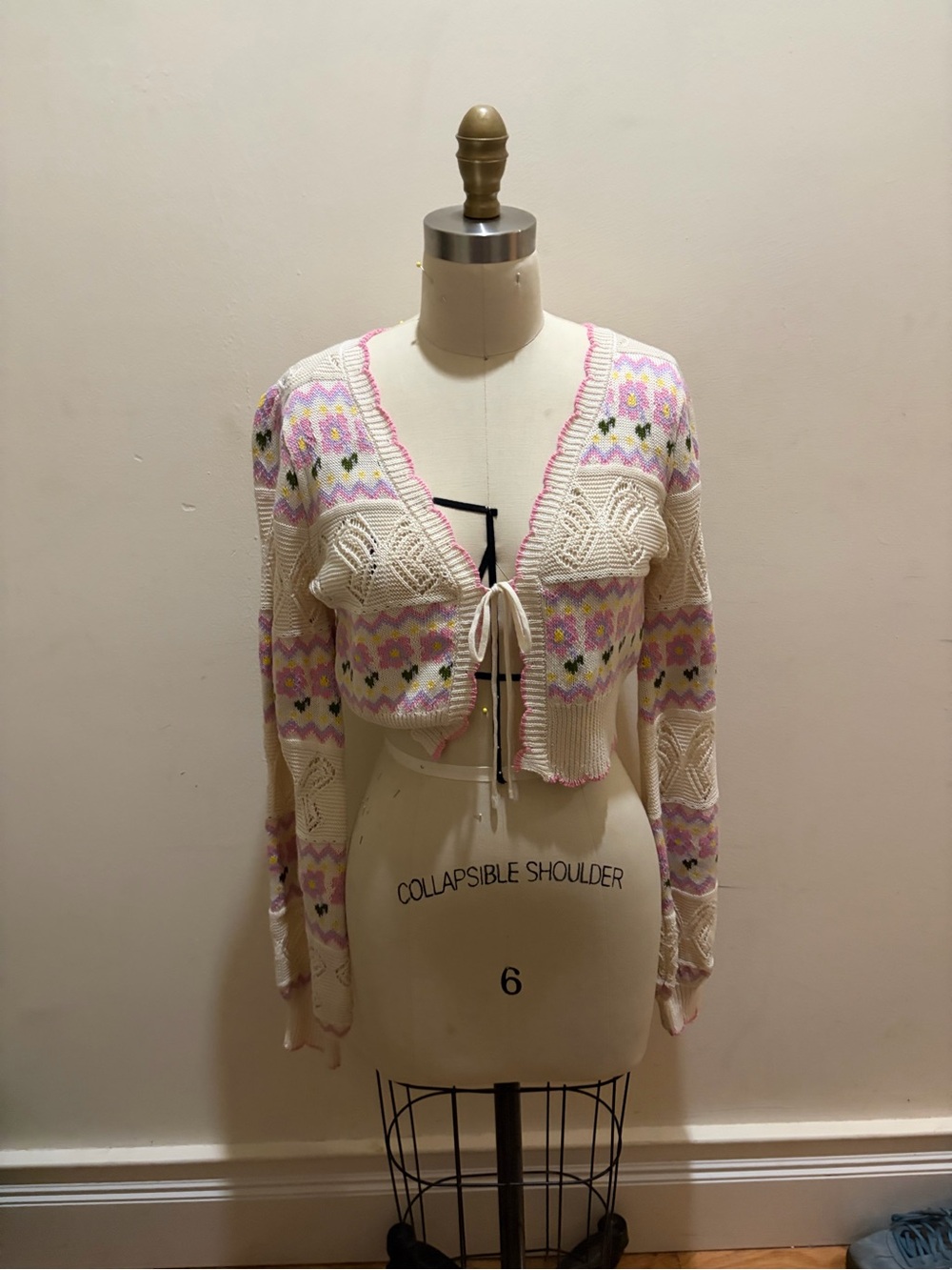 Altar'd State Cream Cardigan with Pink & Lavender Fair Isle Accents